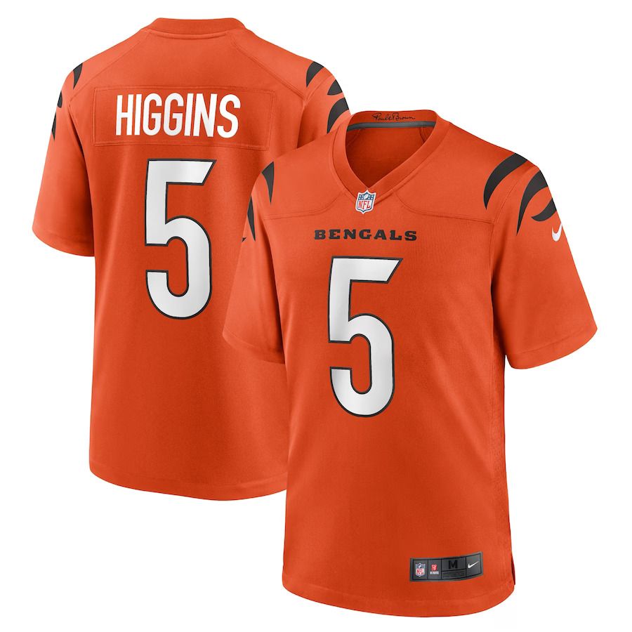 Men Cincinnati Bengals #5 Tee Higgins Nike Orange Alternate Game Player NFL Jersey